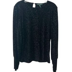 Lauren Ralph Lauren Women's Black Burnout‎ Velvet Long Sleeved Top in Size XL